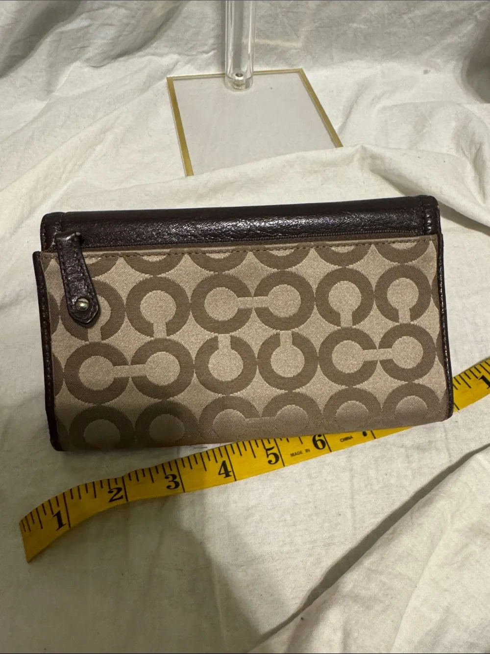 Coach Canvas Wallet with Dark Brown Leather Flap